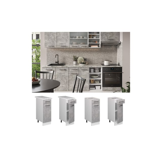 Vicco Küchenunterschrank R-Line Schubladenschrank für die Küche Beton/Weiß 30 cm AP Marmor