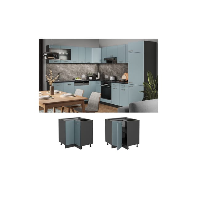 Vicco Eckunterschrank R-Line Blau-Grau/Anthrazit 76 cm ohne Arbeitsplatte