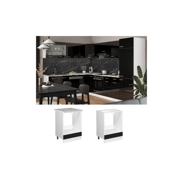 Vicco Herdumbauschrank R-Line Schwarz Hochglanz/Weiß 60 cm ohne Arbeitsplatte