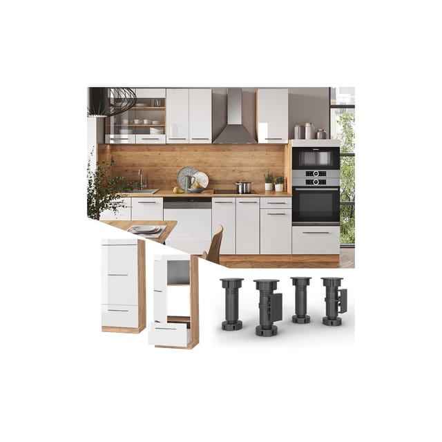 Vicco Mikrowellenschrank Fame-Line Weiß Hochglanz/Goldkraft Eiche 60 cm