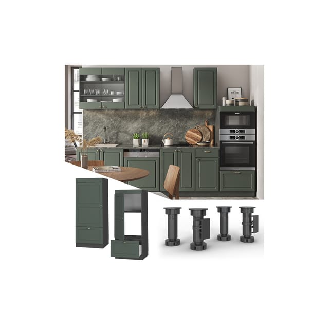 Vicco Mikrowellenschrank Fame-Line Küchenregal für die Mikrowelle Grün-Gold Landhaus 60 cm