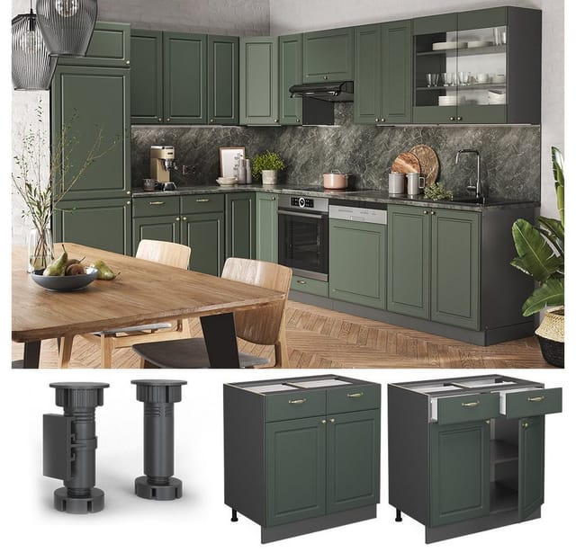 Vicco Küchenunterschrank Fame-Line Grün-Gold Landhaus/Anthrazit 80 cm ohne Arbeitsplatte