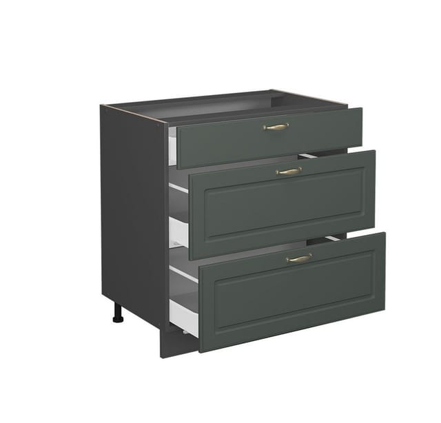 Vicco Küchenunterschrank Fame-Line Grün-Gold Landhaus/Anthrazit 80 cm mit 3 Schubladen ohne Arbeitsplatte