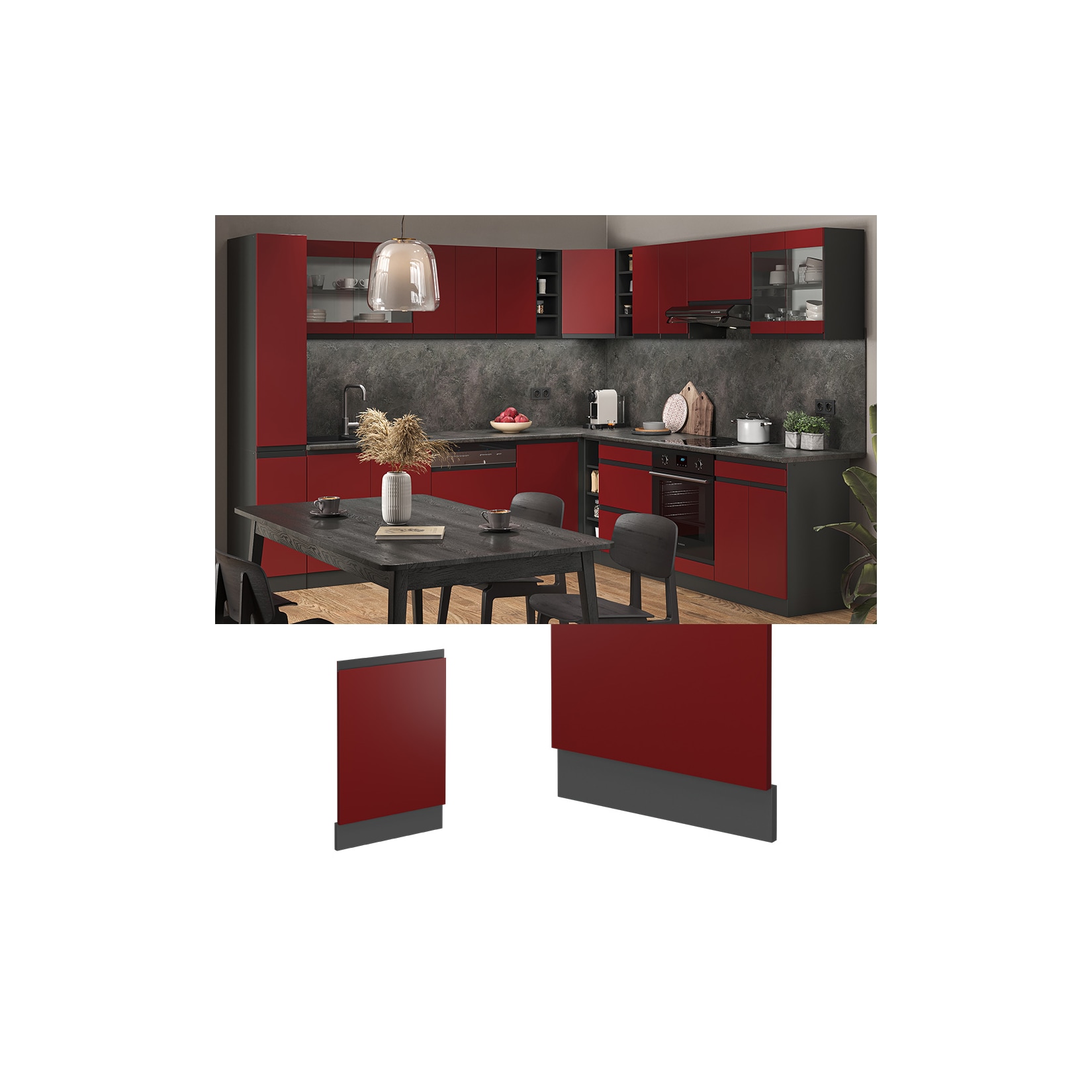 Vicco Frontblende R-Line Rot/Anthrazit 45 cm J-Shape ohne Arbeitsplatte