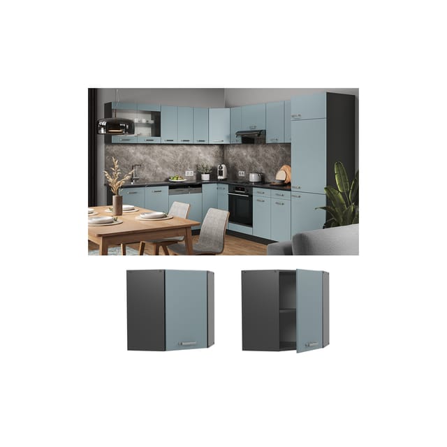 Vicco Eckhängeschrank R-Line Küchen-Eckschrank Blau-Grau/Anthrazit 57 cm