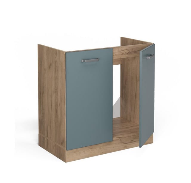 Vicco Spülenunterschrank R-Line Blau-Grau/Goldkraft Eiche 80 cm ohne Arbeitsplatte