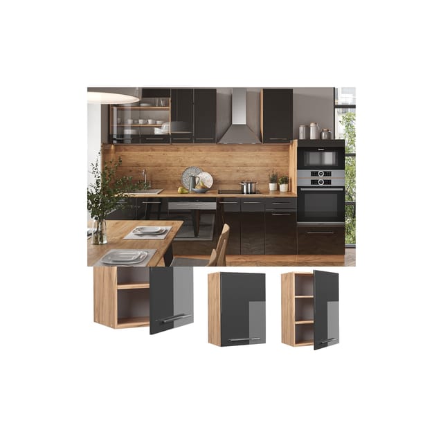 Vicco Hängeschrank Fame-Line Anthrazit Hochglanz/Goldkraft Eiche 50 cm