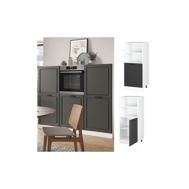 Vicco Herdumbauschrank R-Line Herdschrank Anthrazit Landhaus/Weiß 60 cm