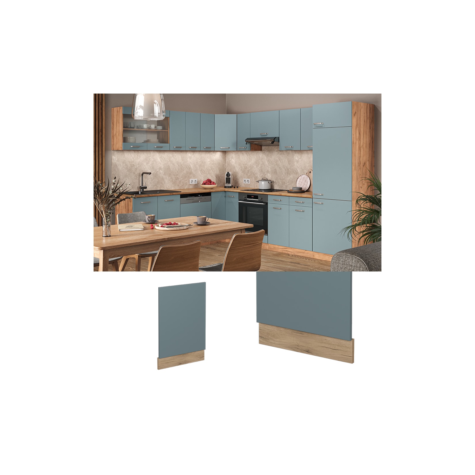Vicco Frontblende R-Line Blau-Grau/Goldkraft Eiche 45 cm ohne Arbeitsplatte