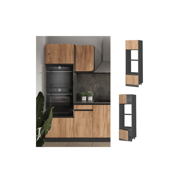 Vicco Mikrowellenschrank R-Line Goldkraft Eiche/Anthrazit 60 cm J-Shape