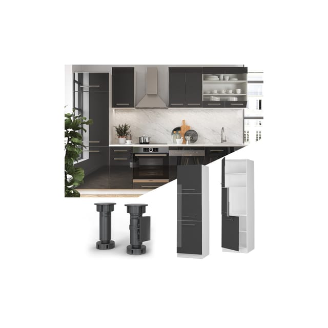 Vicco Herdumbauschrank Fame-Line Herdschrank Anthrazit Hochglanz/Weiß 60 cm