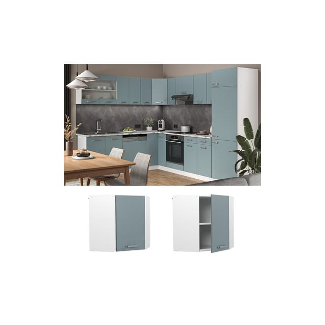 Vicco Eckhängeschrank R-Line Küchen-Eckschrank Blau-Grau/Weiß 57 cm