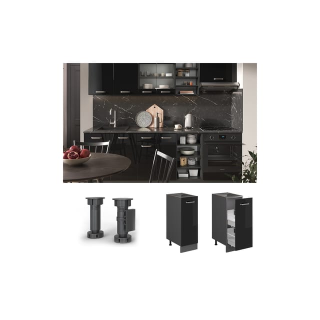 Vicco Apothekerschrank R-Line Schwarz Hochglanz/Anthrazit 30 cm ohne Arbeitsplatte