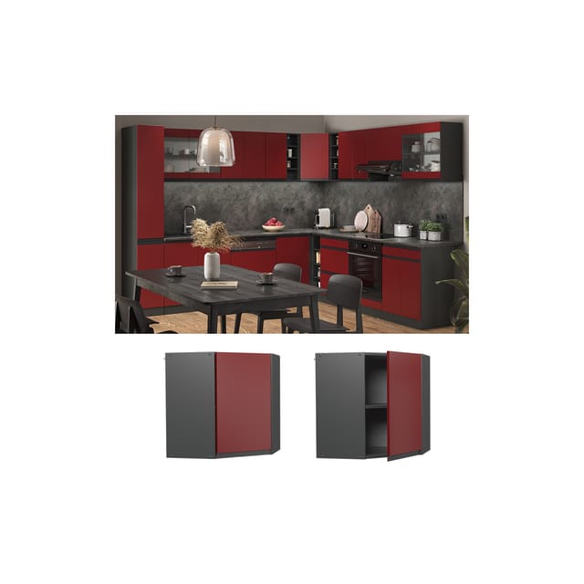 Vicco Eckhängeschrank R-Line Küchen-Eckschrank Rot/Anthrazit 57 cm J-Shape