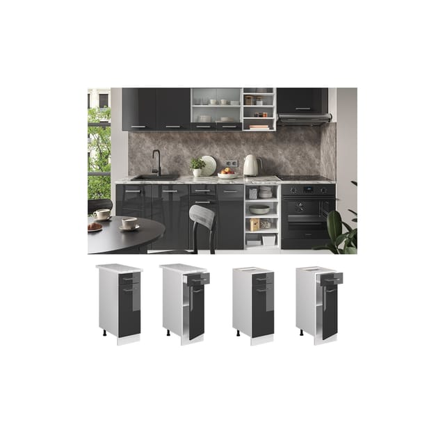Vicco Küchenunterschrank R-Line Anthrazit Hochglanz/Weiß 30 cm AP Marmor