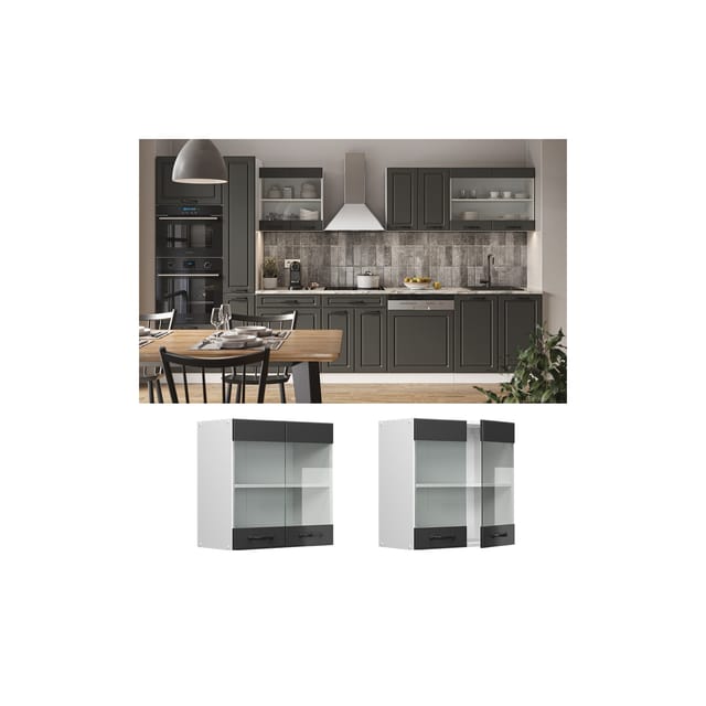 Vicco Küchenglasschrank R-Line Glashängeschrank Anthrazit Landhaus/Weiß 60 cm