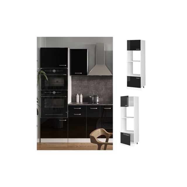 Vicco Mikrowellenschrank R-Line Küchenregal für die Mikrowelle Schwarz Hochglanz/Weiß 60 cm