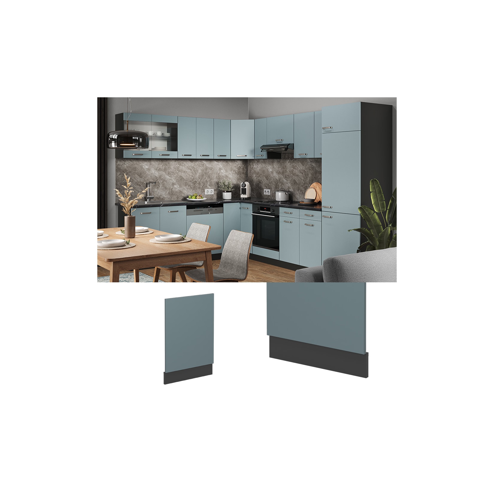 Vicco Frontblende R-Line Blau-Grau/Anthrazit 45 cm ohne Arbeitsplatte