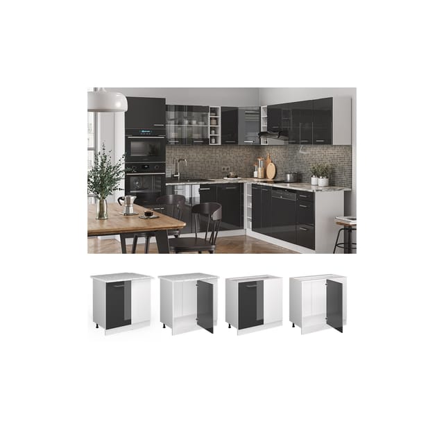 Vicco Eckunterschrank R-Line Anthrazit Hochglanz/Weiß 86 cm AP Marmor