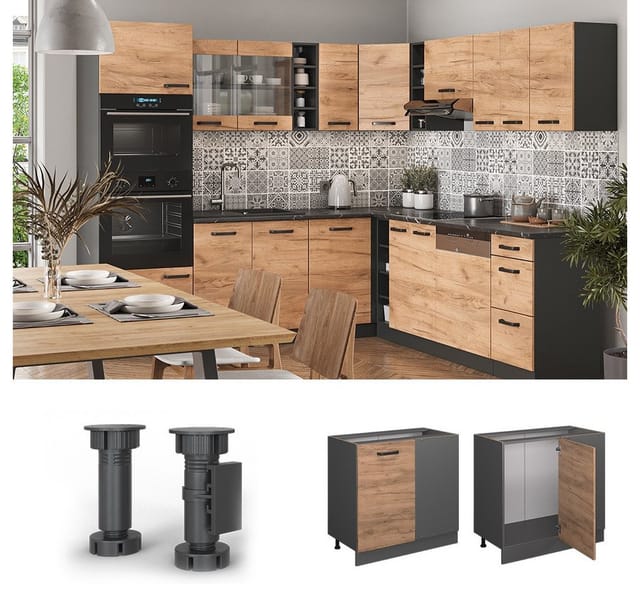 Vicco Eckunterschrank R-Line Goldkraft Eiche/Anthrazit 86 cm ohne Arbeitsplatte