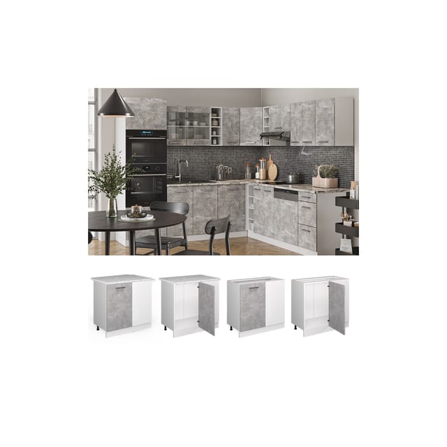 Vicco Eckunterschrank R-Line Küchen Eckschrank Beton/Weiß 86 cm AP Marmor