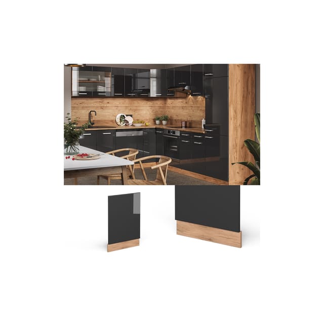 Vicco Frontblende R-Line Anthrazit Hochglanz/Goldkraft Eiche 45 cm ohne Arbeitsplatte