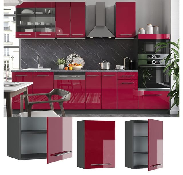 Vicco Hängeschrank Fame-Line Hängender Küchenschrank Bordeaux Hochglanz/Anthrazit 50 cm