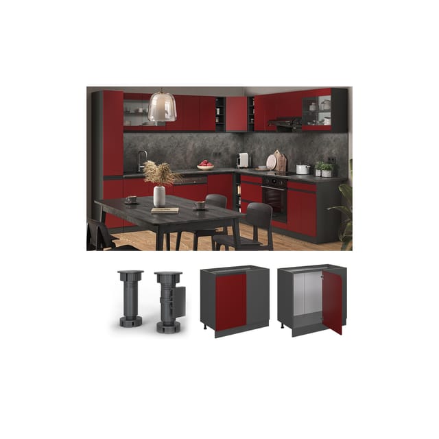 Vicco Eckunterschrank R-Line Rot/Anthrazit 86 cm J-Shape ohne Arbeitsplatte