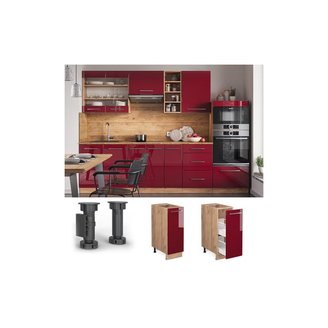 Vicco Apothekerschrank Fame-Line Bordeaux Hochglanz/Goldkraft Eiche 30 cm ohne Arbeitsplatte
