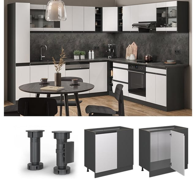Vicco Eckunterschrank R-Line Weiß/Anthrazit 86 cm J-Shape ohne Arbeitsplatte