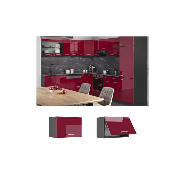 Vicco Hängeschrank R-Line Hängender Küchenschrank Bordeaux Hochglanz/Anthrazit 60 cm Flach
