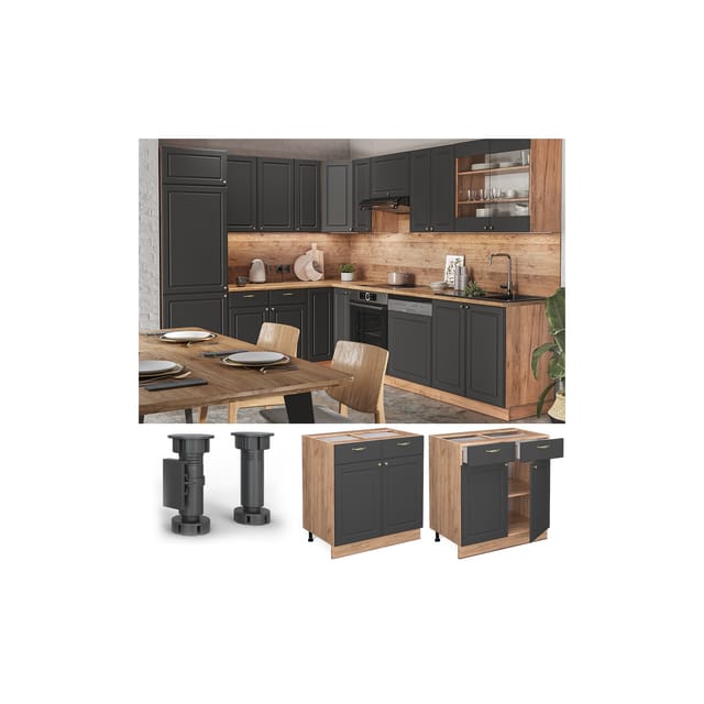 Vicco Küchenunterschrank Fame-Line Anthrazit-Gold/Goldkraft Eiche 80 cm ohne Arbeitsplatte