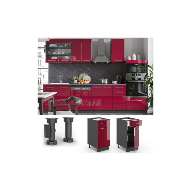 Vicco Küchenunterschrank Fame-Line Bordeaux Hochglanz/Anthrazit 40 cm ohne Arbeitsplatte