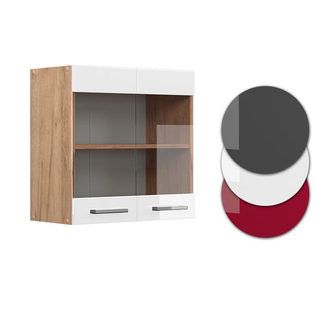 Vicco Küchenglasschrank R-Line Glashängeschrank Weiß Hochglanz/Goldkraft Eiche 60 cm
