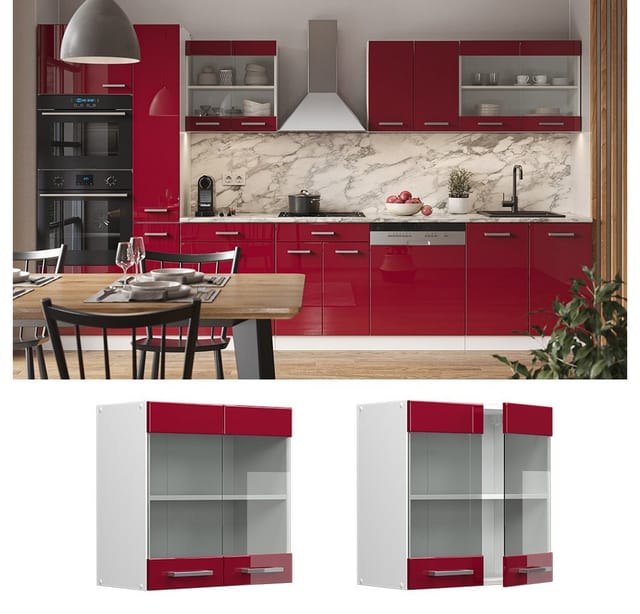 Vicco Küchenglasschrank R-Line Glashängeschrank Bordeaux Hochglanz/Weiß 60 cm