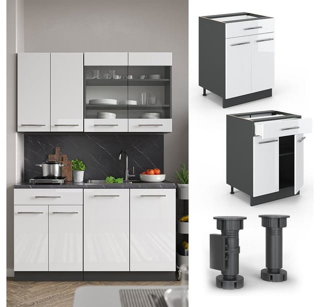 Vicco Küchenunterschrank Fame-Line Weiß Hochglanz/Anthrazit 60 cm mit Schublade ohne Arbeitsplatte