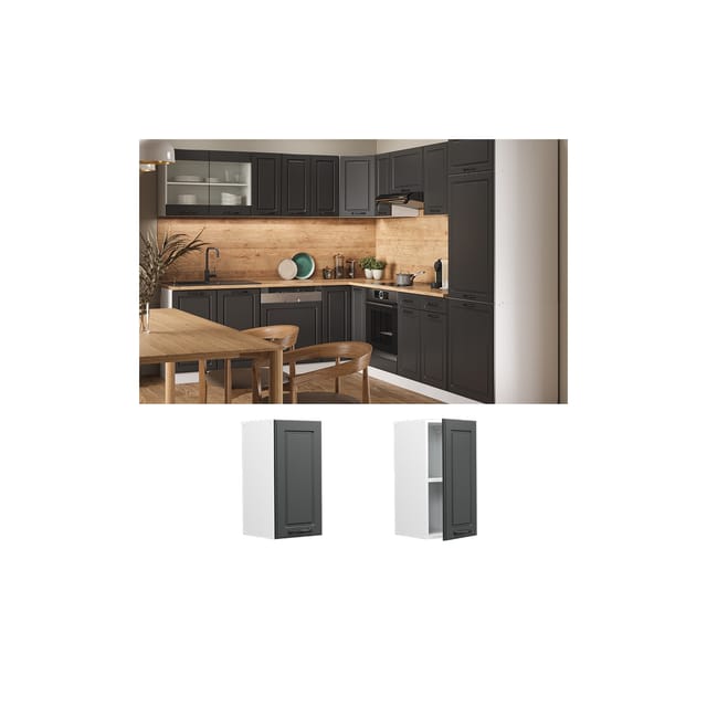 Vicco Hängeschrank R-Line Hängender Küchenschrank Anthrazit Landhaus/Weiß 30 cm