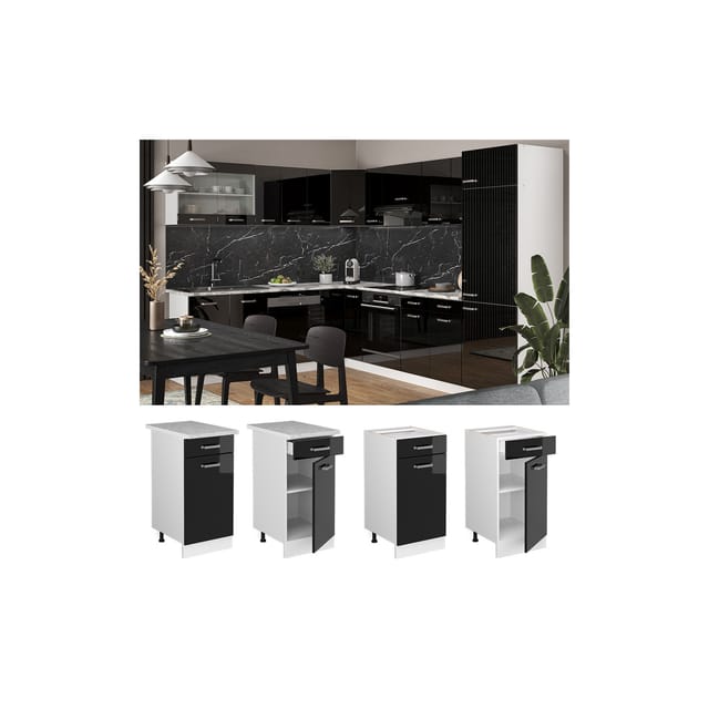 Vicco Küchenunterschrank R-Line Schwarz Hochglanz 40 cm ohne Arbeitsplatte