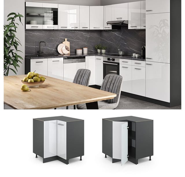 Vicco Eckunterschrank R-Line Weiß Hochglanz/Anthrazit 76 cm ohne Arbeitsplatte