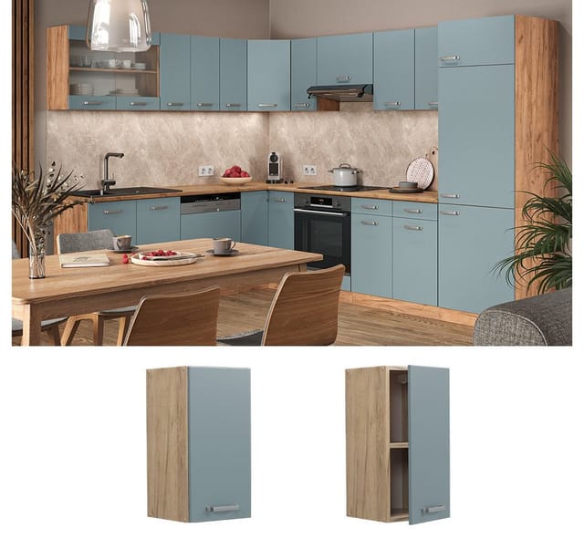Vicco Hängeschrank R-Line Hängender Küchenschrank Blau-Grau/Goldkraft Eiche 30 cm