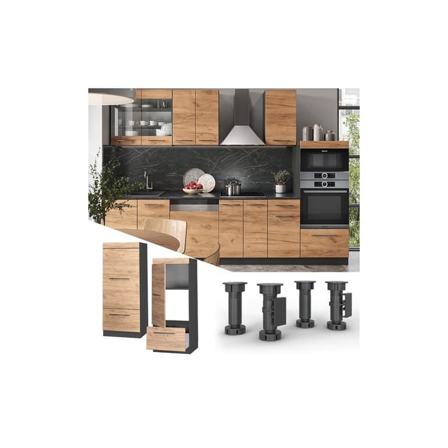 Vicco Mikrowellenschrank Fame-Line Küchenregal für die Mikrowelle Goldkraft Eiche/Anthrazit 60 cm