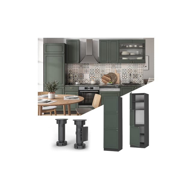 Vicco Herdumbauschrank Fame-Line Herdschrank Grün-Gold Landhaus/Anthrazit 60 cm