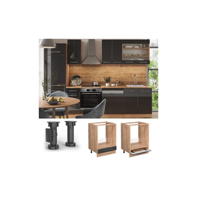 Vicco Herdumbauschrank Fame-Line Anthrazit Hochglanz/Goldkraft Eiche 60 cm ohne Arbeitsplatte