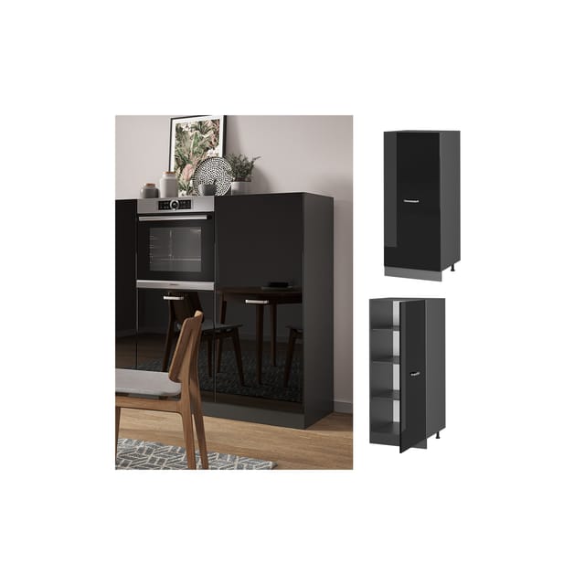 Vicco Hochschrank R-Line Küchenkommode Schwarz Hochglanz/Anthrazit 60 cm