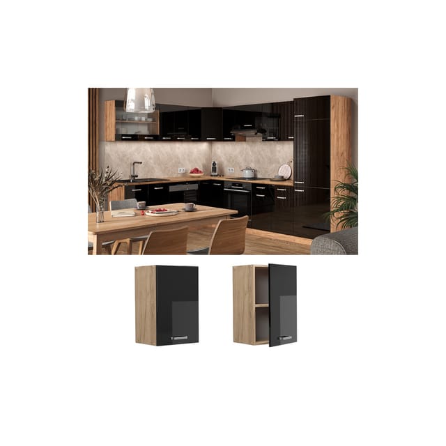 Vicco Hängeschrank R-Line Hängender Küchenschrank Schwarz Hochglanz/Goldkraft Eiche 40 cm