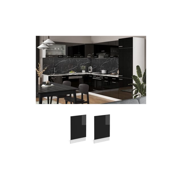 Vicco Frontblende R-Line Schwarz Hochglanz/Weiß 45 cm AP Marmor