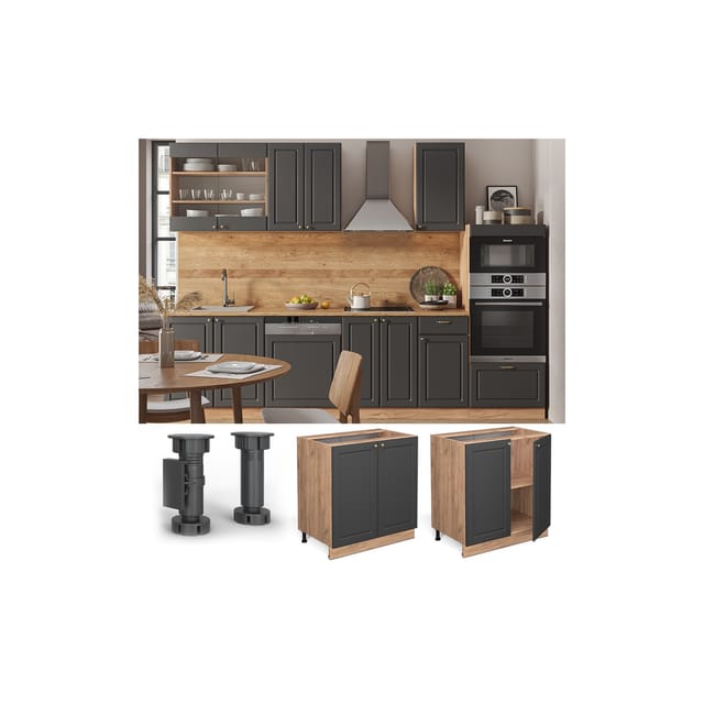 Vicco Spülenunterschrank Fame-Line Anthrazit-Gold/Goldkraft Eiche 80 cm mit Regal ohne Arbeitsplatte