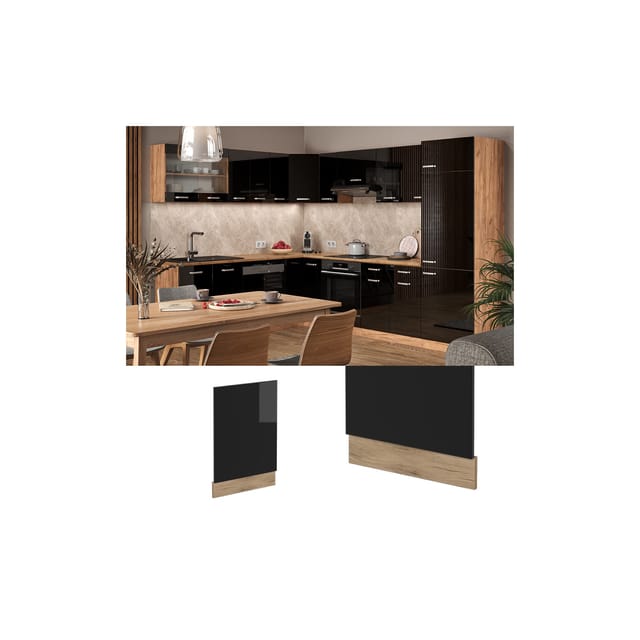 Vicco Frontblende R-Line Schwarz Hochglanz/Goldkraft Eiche 45 cm ohne Arbeitsplatte