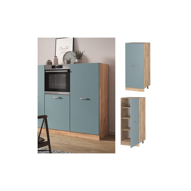 Vicco Herdumbauschrank R-Line Küchenkommode Blau-Grau/Goldkraft Eiche 60 cm