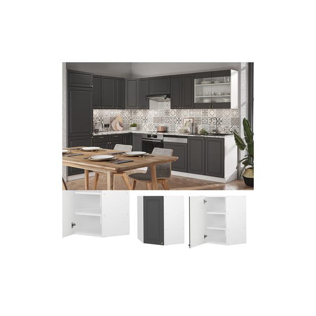 Vicco Eckhängeschrank Fame-Line Küchen-Eckschrank Anthrazit-Gold/Weiß 57 cm